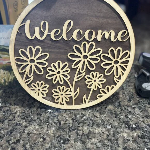 Wooden Welcome Sign – Floral (11x11) - Picture 3 of 3